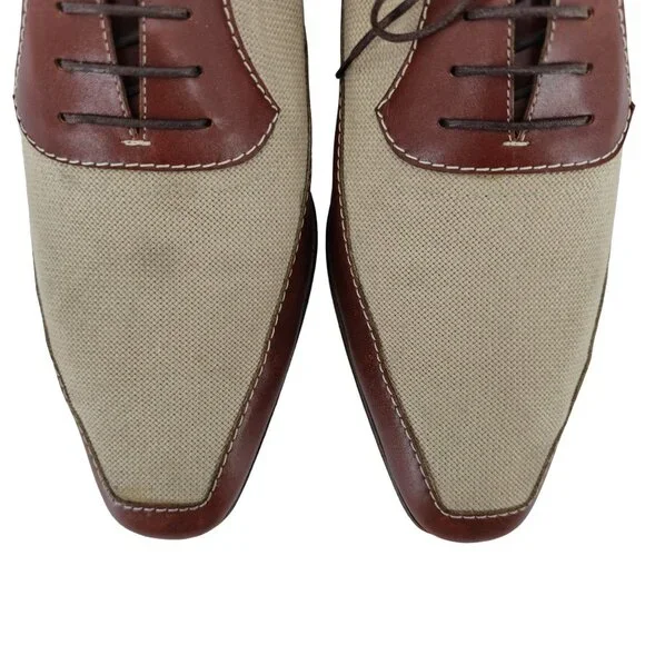 A. Testoni Italy Mens 9D Dress Shoes Beige Brown Canvas Leather Luxury Oxfords - Picture 11 of 11